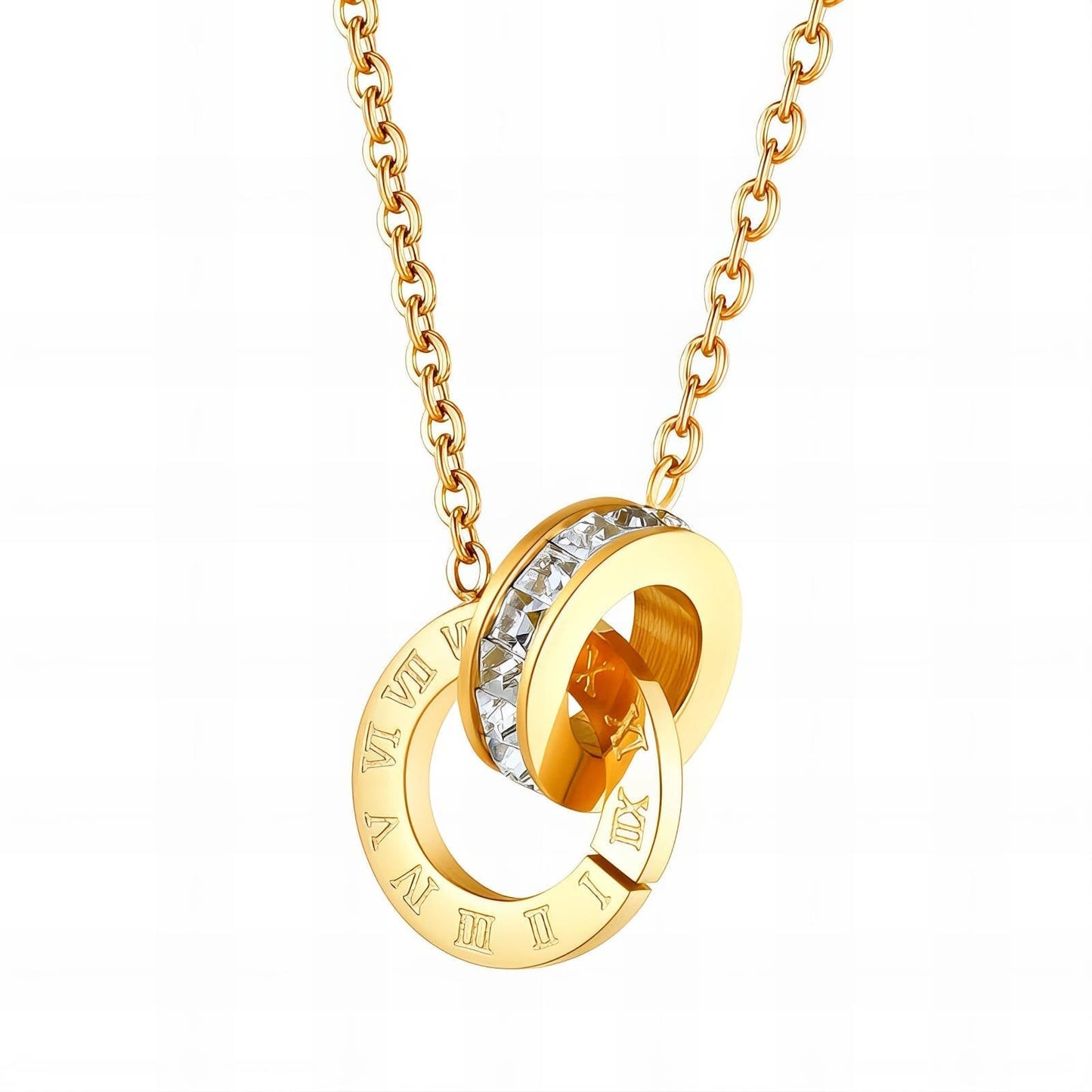 18K Gold Plated 2 Romanian Rings Necklace