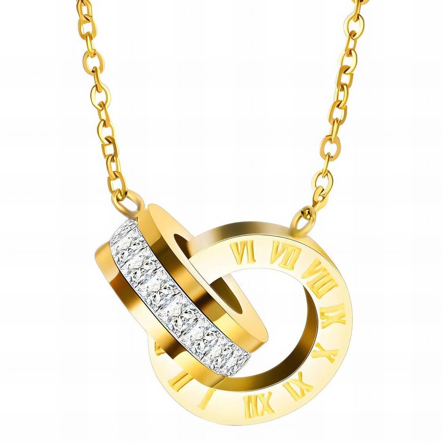 18K Gold Plated 2 Romanian Rings Necklace