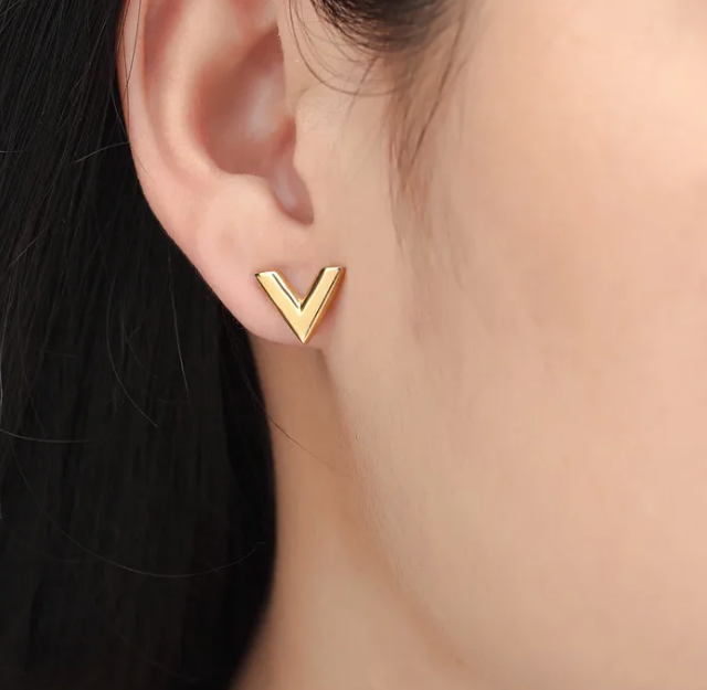 18K Gold Plated V Earrings